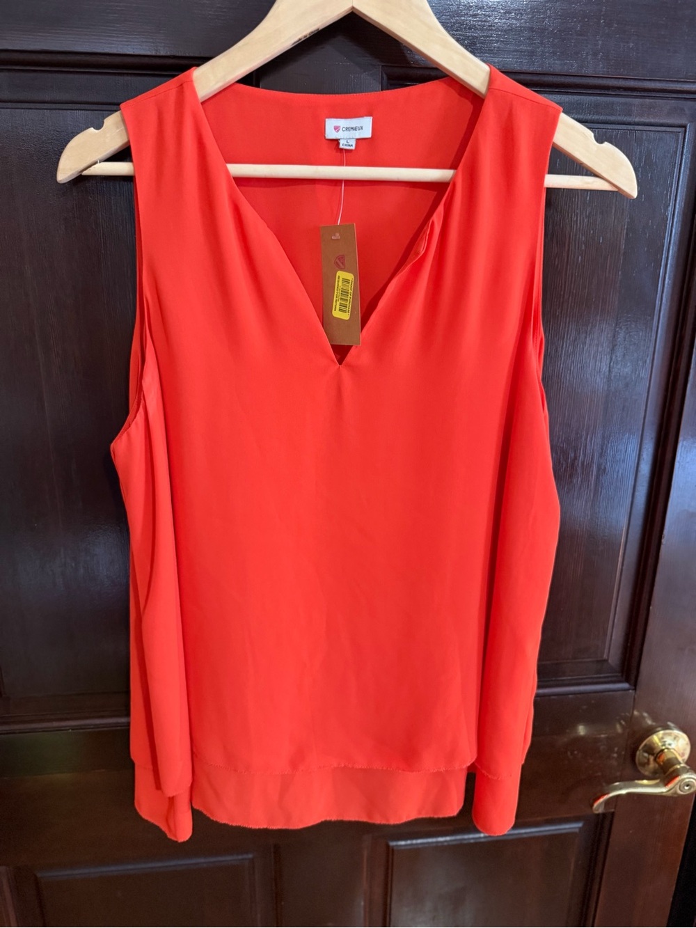 Daniel Cremieux “Skylar Blouse” V-Neck Sleeveless Tank Top in Red-Orange